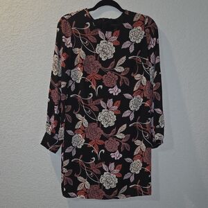 Banana Republic Black Floral Long Sleeve Dress